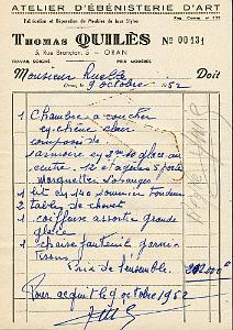 FACTURE EBENISTE QUILES 1952